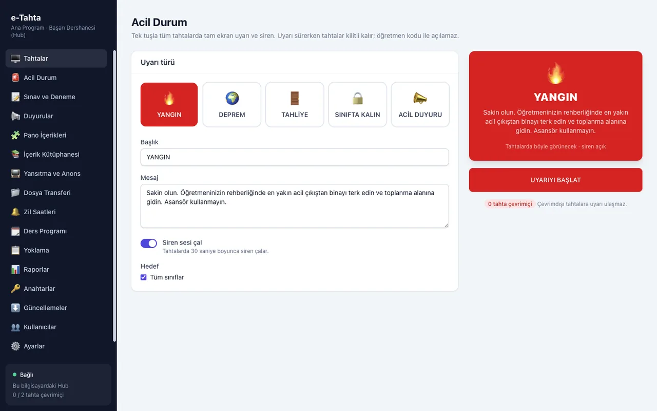 Akıllı tahtada acil durum uyarısı