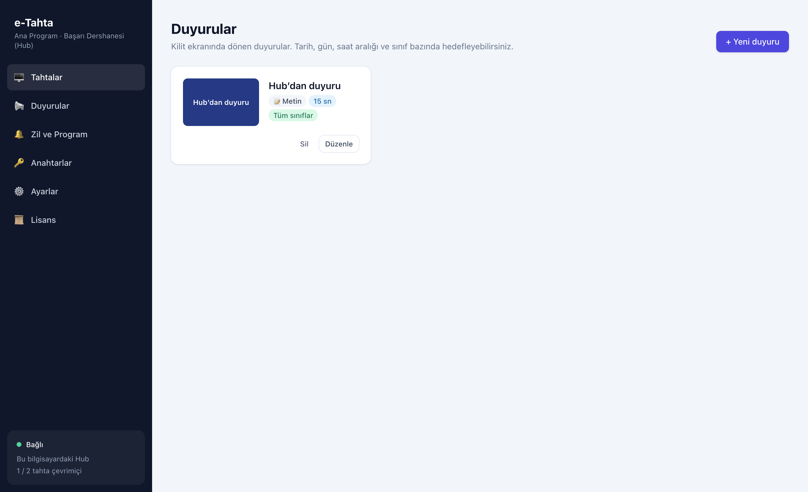 Ana Program duyuru yönetimi